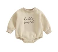 AliveBabe Baby Romper Newborn Baby Clothes Long Sleeve CrewNeck Embroidery Letters Fall Bodysuit Jumpsuit Casual baby outfit For Girls Boys (Beige, 0-3 Months)