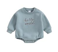 AliveBabe Baby Romper Newborn Baby Clothes Long Sleeve CrewNeck Embroidery Letters Fall Bodysuit Jumpsuit Casual baby outfit For Girls Boys (Blue, 0-3 Months)