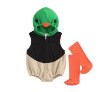 AliveBabe Duck Costume Baby Halloween Costume Sleeveless Hooded Zipper Closure Romper With Leg Warmers Cosplay Baby Clothes Chucky Costume (Green, 18-24 Months)