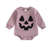 AliveBabe Halloween Baby Clothes Girls Boys Sweatshirts Rompers Pumpkin Face Patch Long Sleeve Jumpsuit Bodysuits Infant Outfit (PURPLE, 6-12M)