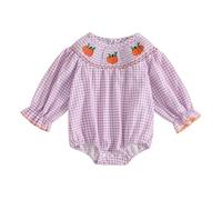 AliveBabe Halloween Baby Outfit Baby Girl Romper Long Sleeve Round Neck Pumpkin Embroidery Bodysuit Jumpsuit Newborn Toddler Girl Clothes (Purple, 12-18 Months)