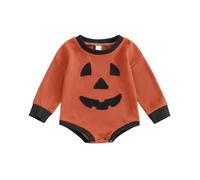 AliveBabe Halloween Newborn Sweatshirt Romper Baby Clothes Pumpkin/Ghost Embroidery Baby Long Sleeve Jumpsuit Infant Clothing (Dark Orange, 0-3 Months)