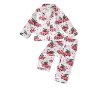 AliveBabe Kids Christmas pyjamas Pajamas Set Santa Claus Print Button Up Long Sleeves Shirt And Elastic Pants Loungewear Pjs sleepsuits (White, 2-3 Years)