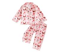 AliveBabe Kids Christmas pyjamas Pajamas Set Santa Claus Print Button Up Long Sleeves Shirt And Elastic Pants Loungewear Pjs sleepsuits (Pink, 12-18 Months)