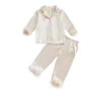 AliveBabe Kids Girl Pajamas Set Print Button Long Sleeves Shirt And Elastic Pants Lounge Set Sleepwear Baby Sleepsuits (Solid Color Apricot, 4-5 Years)