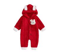 AliveBabe Newborn Baby Boy Girl Fall Winter Plush Hood Romper Cute Bunny Long Sleeve Zip Up Full Length Bodysuit Snowsuit (Red, 6-9 Months)