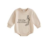 AliveBabe Newborn Infant Baby Romper Clothes Clothing Mandrake Letter Print Round Neck Long Sleeve Casual Jumpsuit One-piece Outfit (Khaki, 0-3 Months)