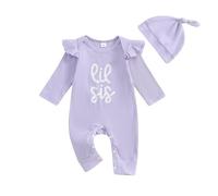 AliveBabe Romper Newborn Baby Girl Clothes Long Sleeve Crew Neck Letter Print Jumpsuit Romper With Hat Casual Infant Clothing (Purple, 0-3 Months)