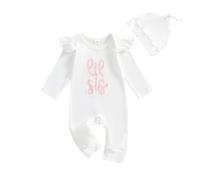 AliveBabe Romper Newborn Baby Girl Clothes Long Sleeve Crew Neck Letter Print Jumpsuit Romper With Hat Casual Infant Clothing (White, 0-3 Months)