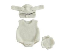 AliveBabe Toddler Baby Sheep Costumes Fleece Sleeveless Romper Ears Hat Leg Warmers Halloween Animal Cosplay Clothes (White, 0-6 Months)