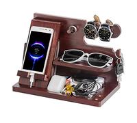 AliveByte Christmas Birthday Gifts for Men Wood Phone Docking Station Bedside Table Organiser Gifts for Dad Mens Gifts for Husband Dad Him Anniversary Xmas Presents for Men Nightstand Key Wallet Stand