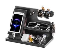 AliveByte Christmas Birthday Gifts for Men Wood Phone Docking Station Bedside Table Organiser Gifts for Dad Mens Gifts for Husband Dad Him Anniversary Xmas Presents for Men Nightstand Key Wallet Stand