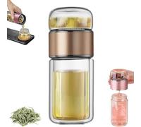 Alivefuser - Alivefuser Tea Infuser, Portable 3-in-1 Smart Tea Maker, Double Wall Glass Travel Mug with Stainless Steel Filter, Leakproof for Loose Leaf Infusions & Fruit Infused (Gold, 280ml)