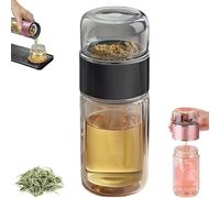 Alivefuser - Alivefuser Tea Infuser, Portable 3-in-1 Smart Tea Maker, Double Wall Glass Travel Mug with Stainless Steel Filter, Leakproof for Loose Leaf Infusions & Fruit Infused (Black, 280ml)