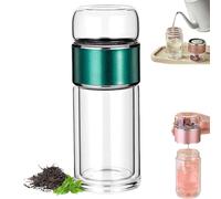 Alivefuser Tea Infuser, 3 in 1 Portable Double Layered Tea Maker - Glass Infuser Cup with Filter & Lid for Loose Leaf, Ideal for Travel, Office, and Daily Use(Green)