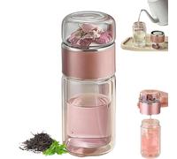 Alivefuser Tea Infuser, 3 in 1 Portable Double Layered Tea Maker - Glass Infuser Cup with Filter & Lid for Loose Leaf, Ideal for Travel, Office, and Daily Use(Pink)