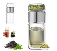 Alivefuser Tea Infuser, Alivevibes Alive Vibes 3-in-1double Layer Glass Tea Infuser with Filter & Lid, Portable Tea Water Separation Infusible Tea Cup for Loose Leaf Tea (Silver,280ml)