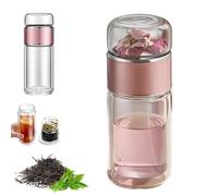 Alivefuser Tea Infuser, Alivevibes Alive Vibes 3-in-1double Layer Glass Tea Infuser with Filter & Lid, Portable Tea Water Separation Infusible Tea Cup for Loose Leaf Tea (Pink,350ml)