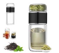 Alivefuser Tea Infuser, Alivevibes Alive Vibes 3-in-1double Layer Glass Tea Infuser with Filter & Lid, Portable Tea Water Separation Infusible Tea Cup for Loose Leaf Tea (Black,500ml)