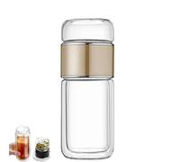 Alivefuser Tea Infuser, Portable Glass Double Wall Teas Infusers Bottle For Loose Leaf Teas With Heat, 3 In 1 Teamaker For Office Travel (Gold)