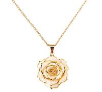 AliveRose Real Rose Gold Dipped Necklace Gifts for Women, 24K Gold Dipped Rose Pendant Necklace Jewelry Mothers Day Anniversaries Birthday Christmas Special Occasions Gifts for Her Mom Wife, Gold