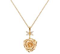 AliveRose Real Rose Gold Dipped Necklace Gifts for Women, 24K Gold Rose Pendant Necklace Jewelry Mothers Day Anniversaries Birthday Christmas Special Occasions Gifts for Her Mom Wife Girlfriend, Gold