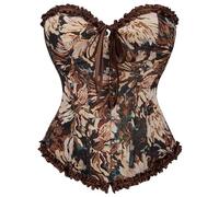 Alivila.Y Fashion Womens Vintage Renaissance Overbust Corset Lace Up Floral Jacquard Frill Trim Boned Bustier X522-Black-XXL, Black Daisy, XX-Large