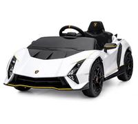 Alivio 12V Electric Ride On Lamborghini Car for Kids with 2.4GHz Remote Control, Licensed Battery Powered Toy Car with LED Headlights, Safety Belt & Music for Toddlers Aged 3-7 Years (White)