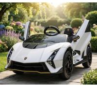 Alivio 12V Lamborghini Electric Ride On Car for Kids, White | 2.4GHz Remote Control, Licensed Battery Powered, LED Headlights, Safety Belt & Music, Toddlers Aged 3-7 Years