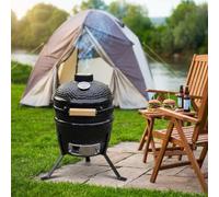 Alivio Kamado 13" Ceramic Mini Bbq Grill Smoker Egg Charcoal Cooking Oven, Portable Oven And Smoker With Stand - Black