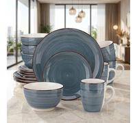 Alivio 16-Piece Blue Glaze Porcelain Dinner Set, Microwave & Dishwasher Safe in Grey Alivio Grey