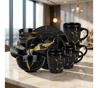 Alivio 16-Piece Dining Entertaining Dinnerware Set with Plates, Bowls & Mugs in Black Alivio Black