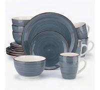 Alivio 16-Piece Porcelain Dinner Set, Lead-Free Blue Glaze Dinnerware Set for 4, Microwave & Dishwasher Safe Plates, Bowls & Mugs in Grey Alivio Grey