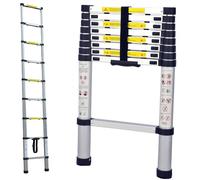 Alivio 2.6M Heavy-Duty Telescopic Aluminium Extension Ladder with Safety Lock & Non-Slip Feet 150kg in Silver | Size: 3.8m Alivio Silver 3.8m