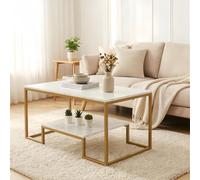 Alivio 2-Tier Modern Industrial Coffee Table with Metal Frame & Wooden Top Sturdy Center Table for Living Room, Home & Office (White)