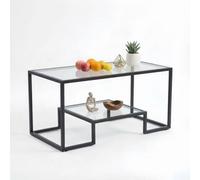 Alivio 2-Tier Storage Coffee Table With Metal Frame Design For Home & Office (Glass)