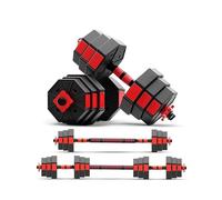 Alivio 20kg Adjustable Dumbbell Set, Unisex Dumbbells & Barbell Set Comfortable Grip for Training, Exercise, Home & Gym (Black & Red)