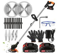 Alivio 21V Cordless Strimmer With 2 Batteries & Charger, Grass Trimmer Brush Cutter Lawn Edger Tool Kit With Metal Blades