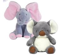 Alivio 2Pc Cute Singing Elephant & Koala Plush Toy Set, Ultra Soft Stuffed Animal Duo for Kids, Huggable Cuddly Toys for Boys & Girls, Gift for Birthday, Baby Shower & Nursery (Grey & Pink, Pack of 2)