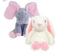 Alivio 2Pc Soft Plush Toy Combo P Boo Singing Elephant Elephant & Bunny for Kids, Ultra Soft Stuffed Animal Set, Baby Safe Cuddly Toys for Nursery Decor & Gift (Grey & White, Pack of 2)