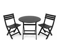 Alivio 3-Piece Folding Bistro Set Space Saving Patio Table & 2 Chairs (Black)