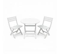 Alivio 3-Piece Folding Bistro Set with Round Table & 2 Chairs Compact Outdoor Garden Furniture in White Alivio White