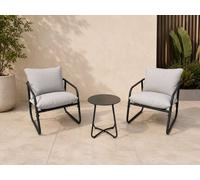 Alivio 3-Piece Outdoor Patio Bistro Set with Cushioned Lounge Chairs & Round Side Iron Table in Grey | Size: 3 Seater Alivio Grey 3 Seater