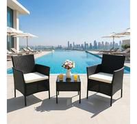 Alivio 3-Piece Outdoor Wicker Furniture Set with Cushions & Coffee Table (Black)