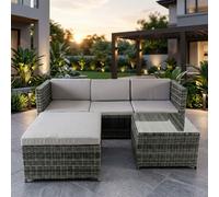 Alivio 3-Seater PE Garden Rattan Corner Sofa Set with Coffee Table & UV-Resistant Cushions in Grey Alivio Grey