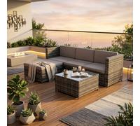 Alivio 3 Seater Rattan Garden Corner Sofa Set, PE Rattan Garden Furniture Set with Coffee Table(Grey) in Grey Alivio Grey