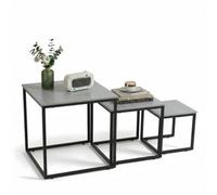 Alivio Industrial Nesting Coffee Table Set of 3 Grey Wood Finish Tops with Sturdy Metal Base, Compact Space-Saving Design