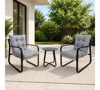 Alivio 3Pc Steel Textilene Bistro Set Heavy-Duty w/Cushioned Chairs & Table in Grey | Size: 2 Seater Alivio Grey 2 Seater