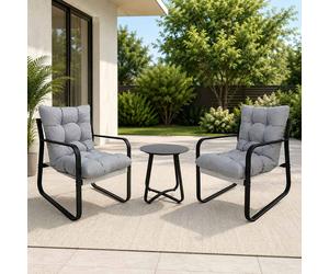 Alivio 3Pc Steel Textilene Bistro Set Heavy-Duty w/Cushioned Chairs & Table in Grey | Size: 2 Seater Alivio Grey 2 Seater