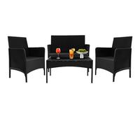 Alivio 4 Piece Outdoor Patio Rattan Furniture Set, All-Weather Wicker Conversation Set with Chairs, Loveseat & Coffee Table in Black Alivio Black